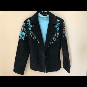 Jacket -Black Suede with Turquoise Embroidery wow!